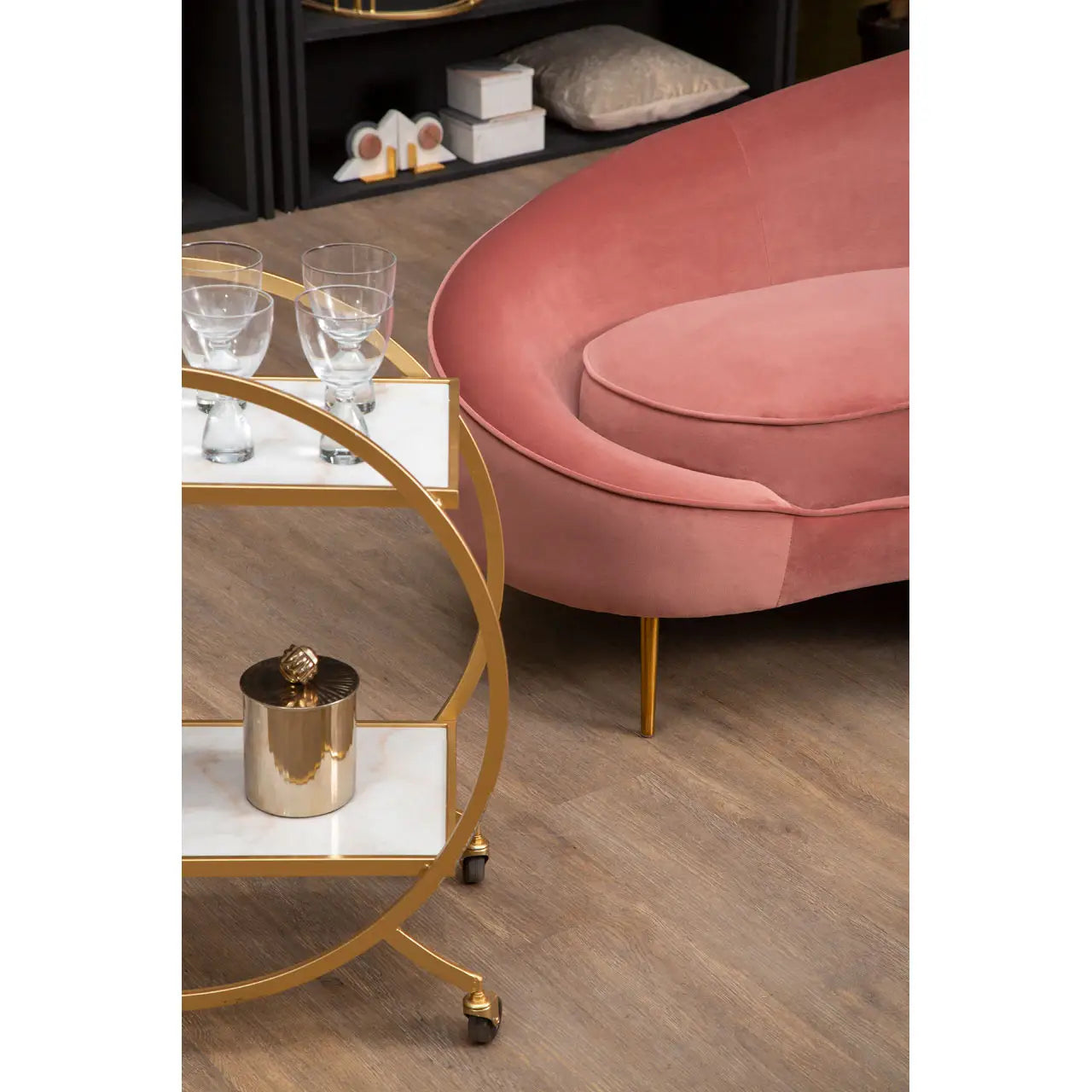 Arion Gold & White Marble 2 Tier Drinks Trolley